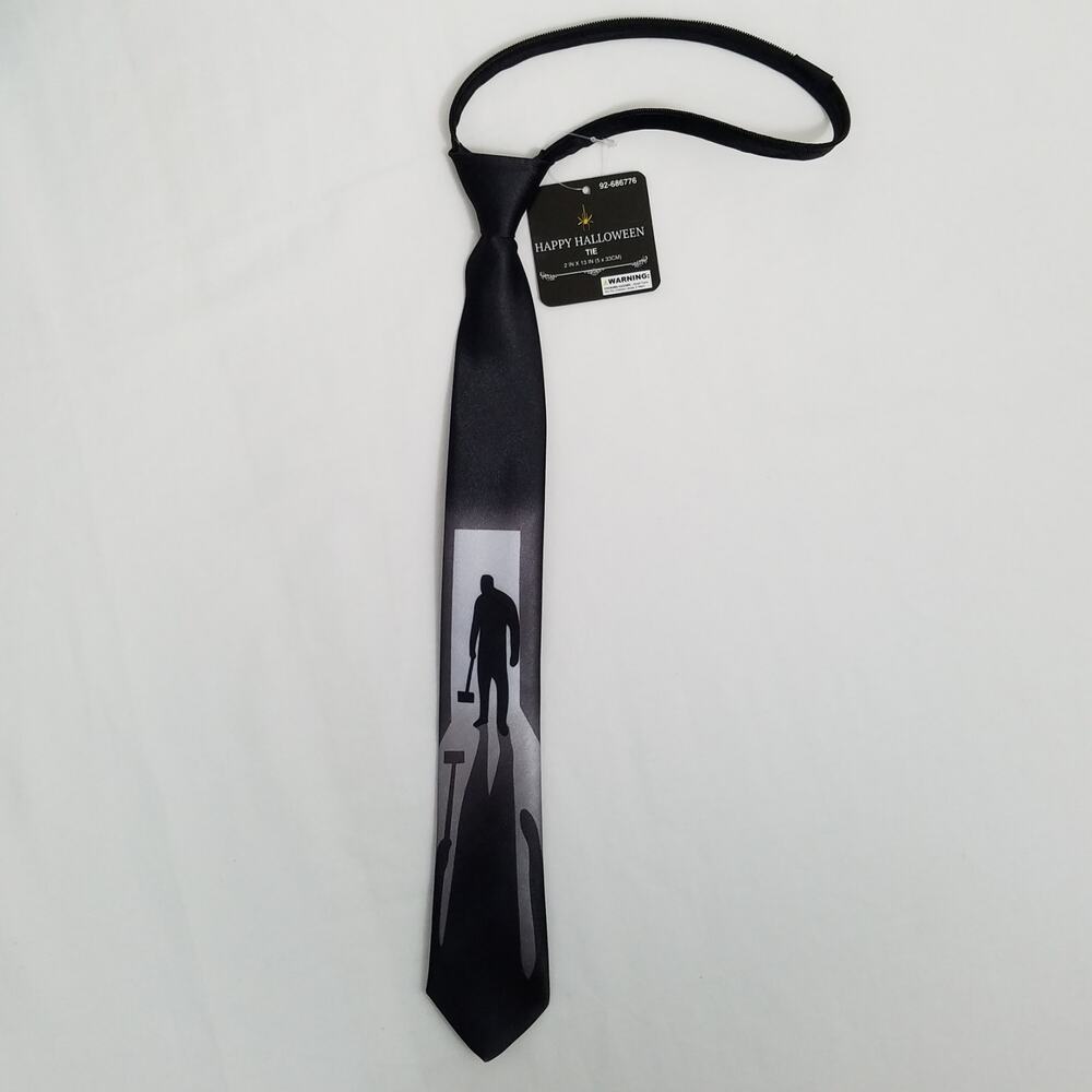 Halloween Novelty Zipper Tie Costume Spooky Shadow Man Scary 16" Short Narrow